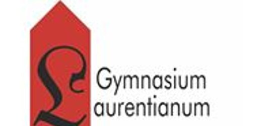 Das Logo des Laurentianum Gymnasium. Ein rotes L vor dem das Gebäude abgebildet ist.