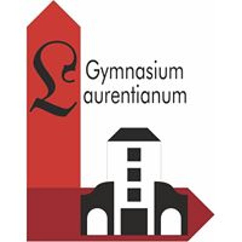 Das Logo des Laurentianum Gymnasium. Ein rotes L vor dem das Gebäude abgebildet ist.