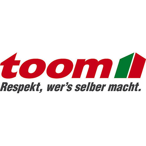 Auf weißem Hintergrund das rote toom-Logo und die Worte "Respekt, wer's selber macht." in einem dunklen grau.