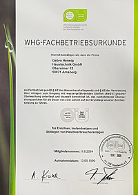 WHG-Fachbetriebsurkunde