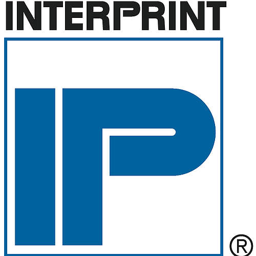 Das Logo von Interprint bei dem in einem blauen Quadrat ein I und ein P sind, oben drüber steht Interprint.
