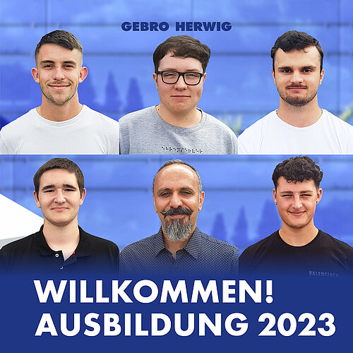 Portraits von & jungen Männern - Beschriftung: Willkommen! Ausbildung 2023